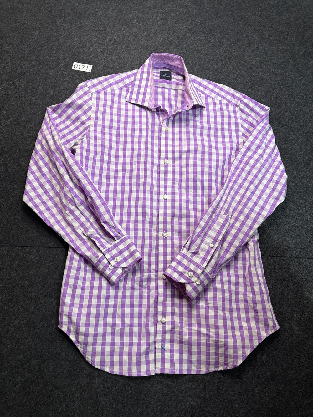 Tailorbyrd Purple and White Check Long-Sleeve Dress Shirt
